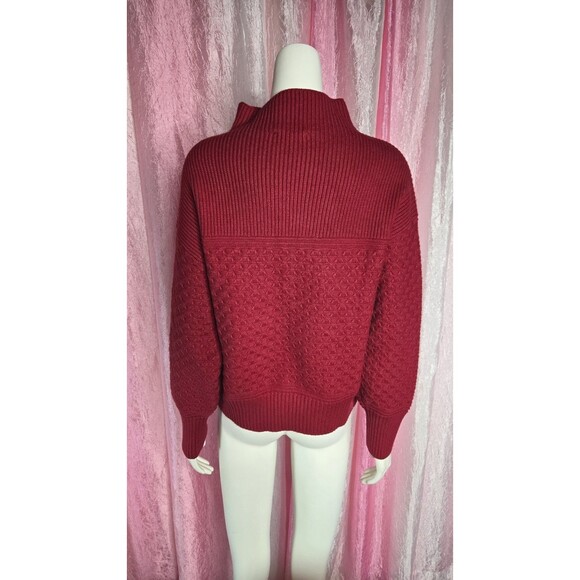 Ann Taylor Weekend Collection Red Cable Mock Neck Cotton Sweater Size Medium - Picture 6 of 9